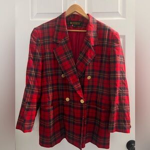 John Meyer Separates Red Plaid Blazer with Gold Buttons